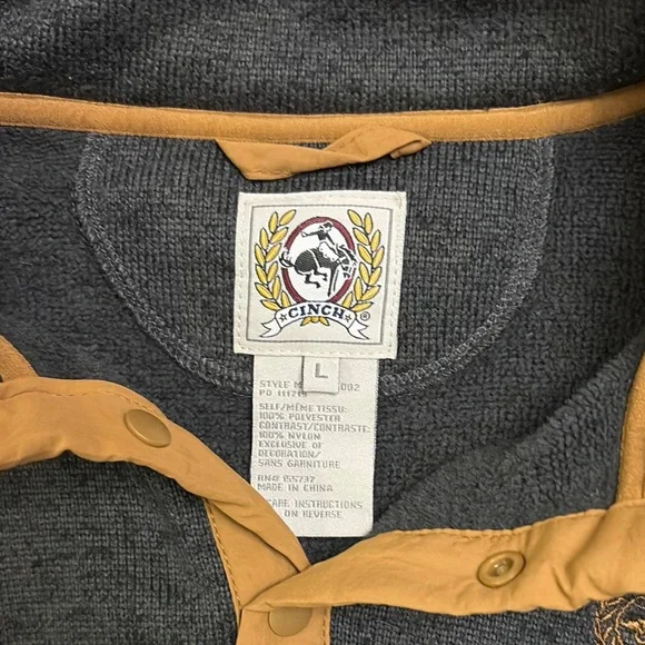 Cinch Gray and Tan Zip Up Sweater with Sporty Design - Picture 2 of 2